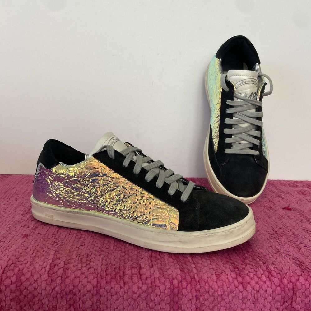 P448 John Low Top Sneakers Iridescent Suede Leather Size EU 37 US Size 6.5-7